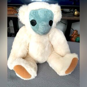 Vintage RARE Vermont Teddy Bear Alien Face Bear Suede Plush Toy Jointed 16"